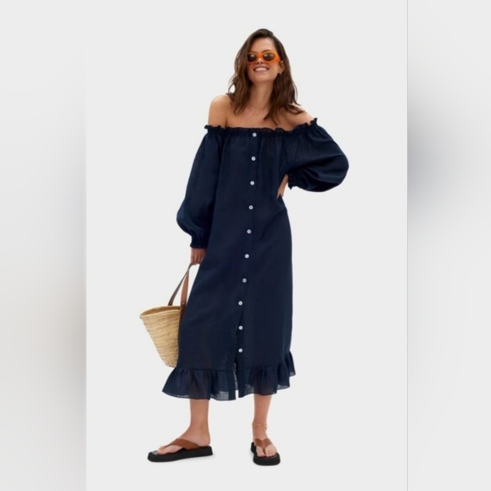 Sleeper 100% linen navy lounge dress - Picture 3 of 13